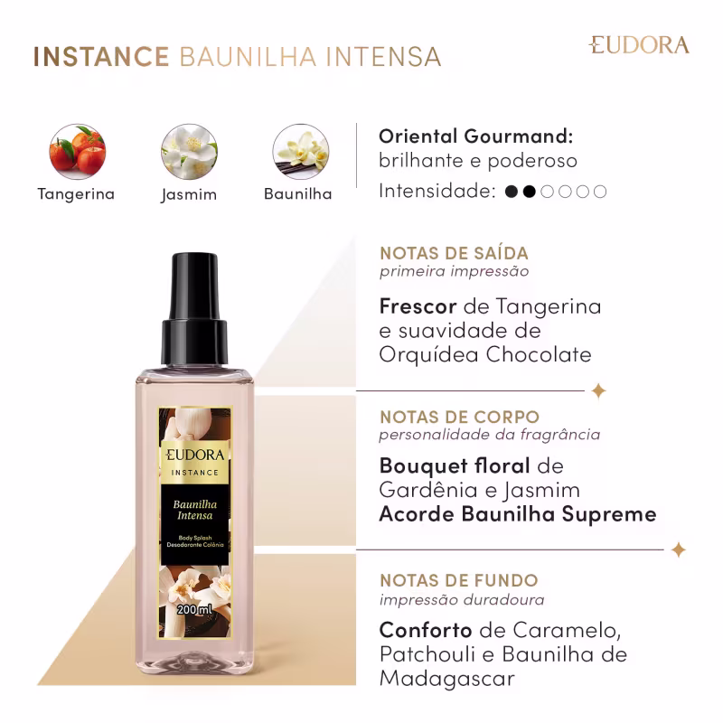 Body Splash Desodorante Colônia Instance Baunilha Intensa 200ml - Imagem 2